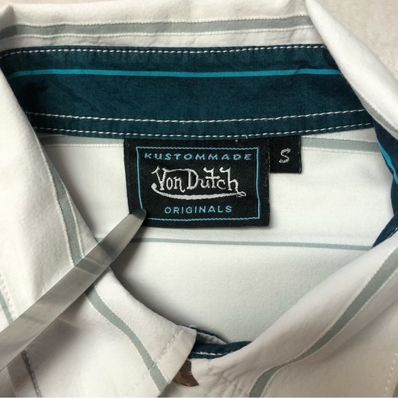 VON Dutch White SS Snap Down Striped Shirt EUC S - Picture 3 of 10